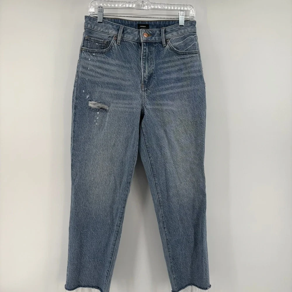 Express Women Straight‎ Ankle High Rise Stretch Jeans Light Wash Size 8R